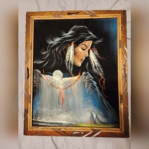 Ortiz Signed Black Velvet Oil Painting Beautiful Native American Woman VTG RARE!
